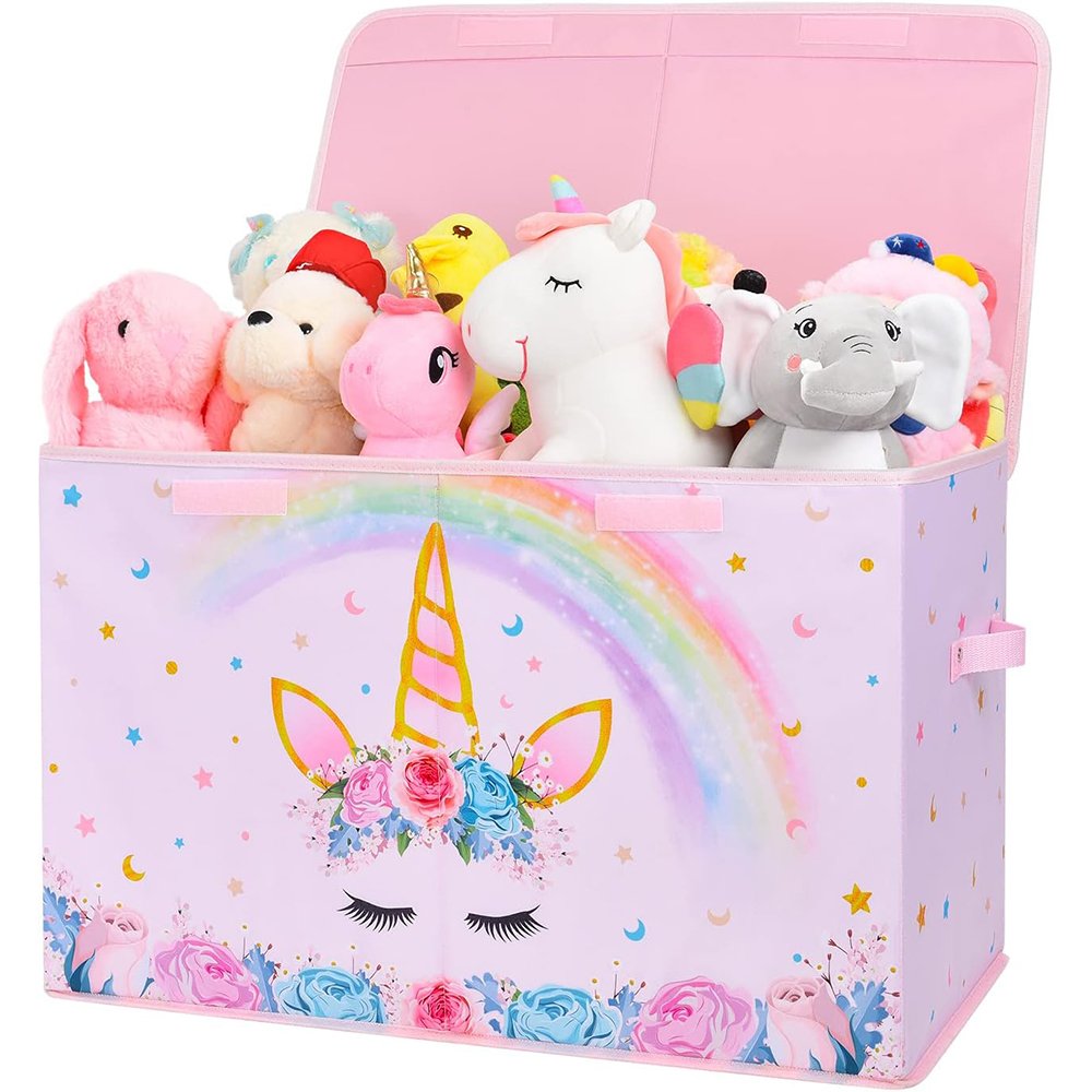 Custom Children's Rainbow Pink Toy Boxes With Lid Great Shine Home