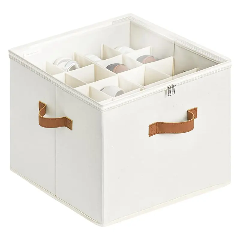 Fabric Shoe Storage Box with Adjustable Dividers and Clear Cover