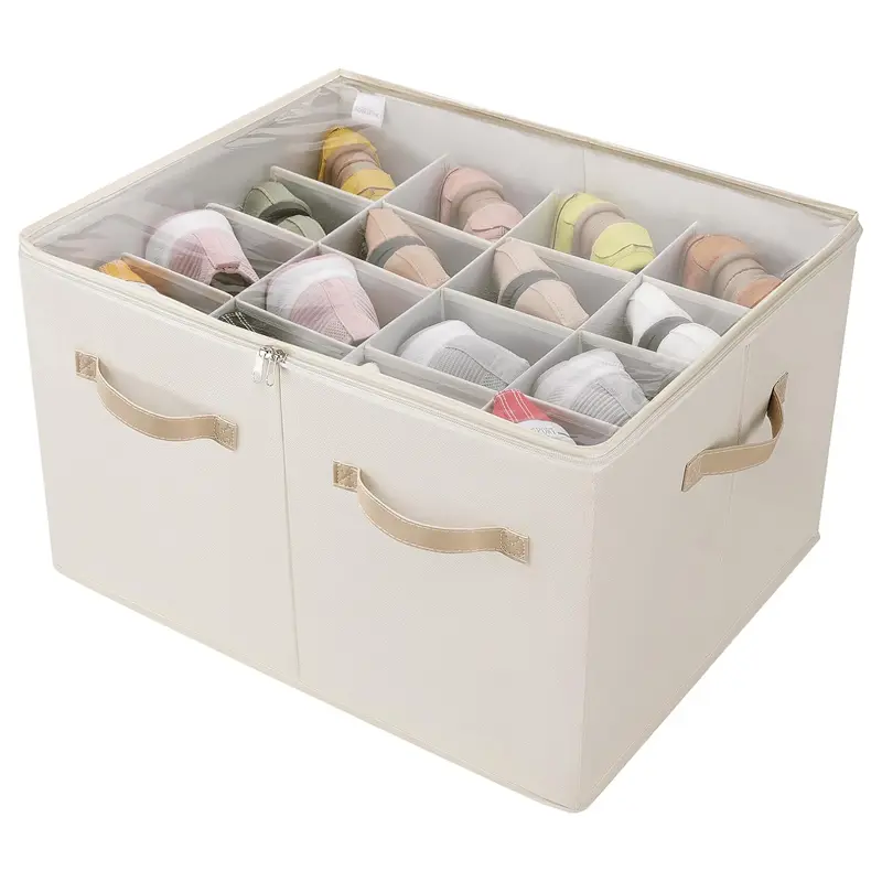 Foldable Fabric Shoe Organizer with Clear Cover and Handles