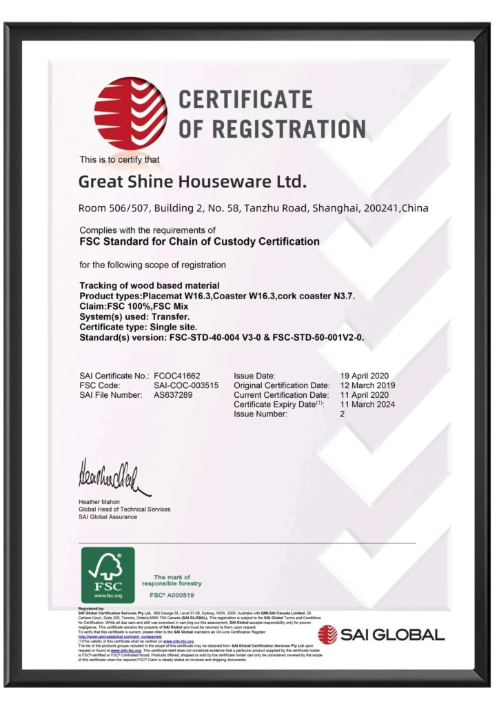 FSC certification for eco-friendly material sourcing
