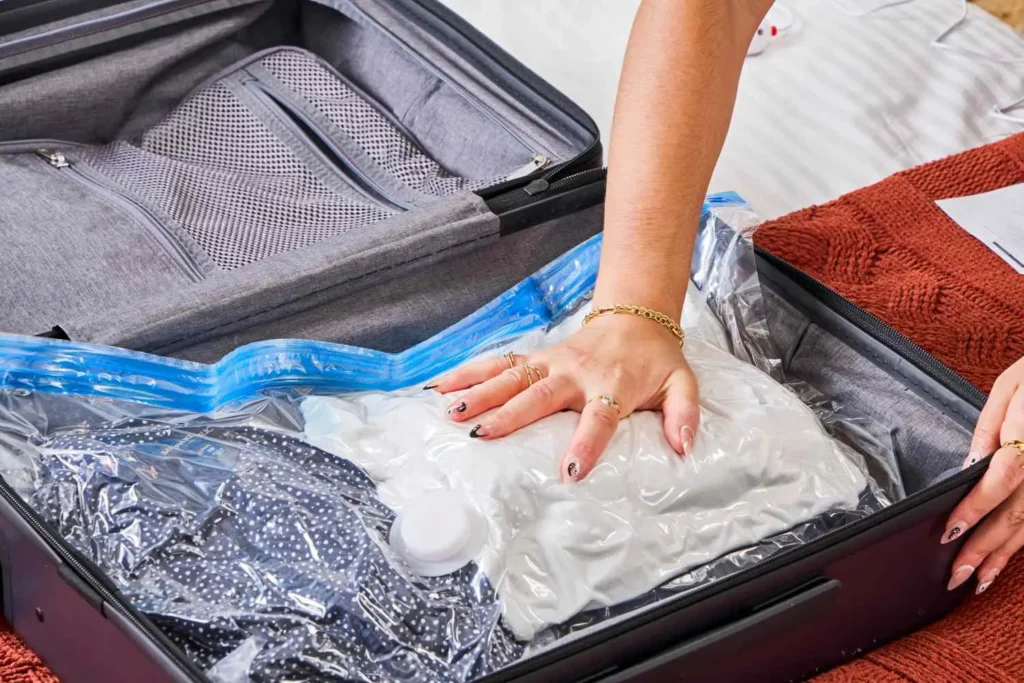 travel jacket packed in compression bag