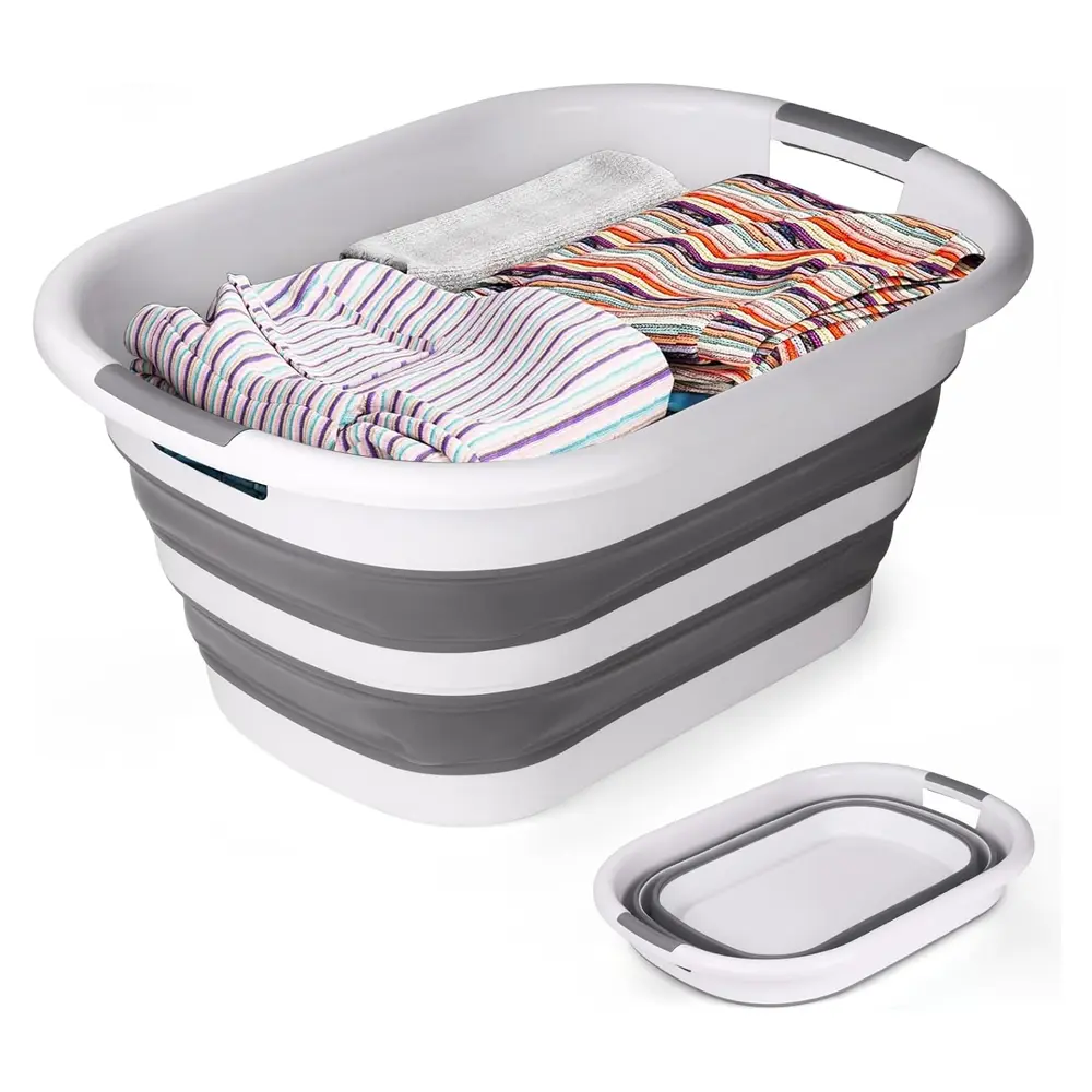Foldable plastic laundry basket for commercial use