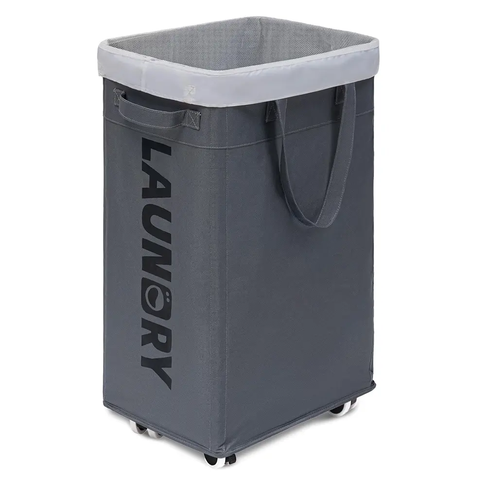 Rolling laundry basket with wheels for bulk laundry use