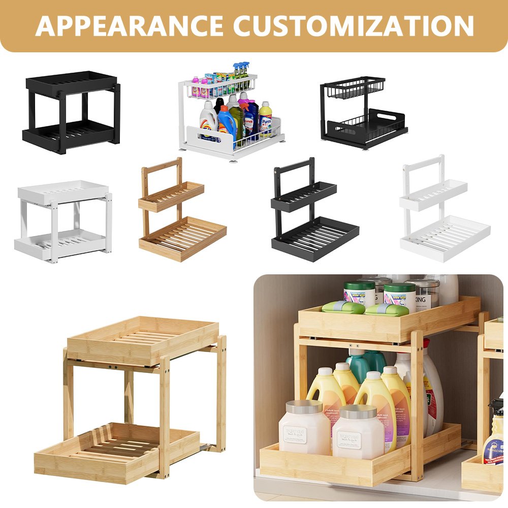 Bamboo Under Sink Organizer – 2-Tier Pull-Out Storage Rack - Great ...