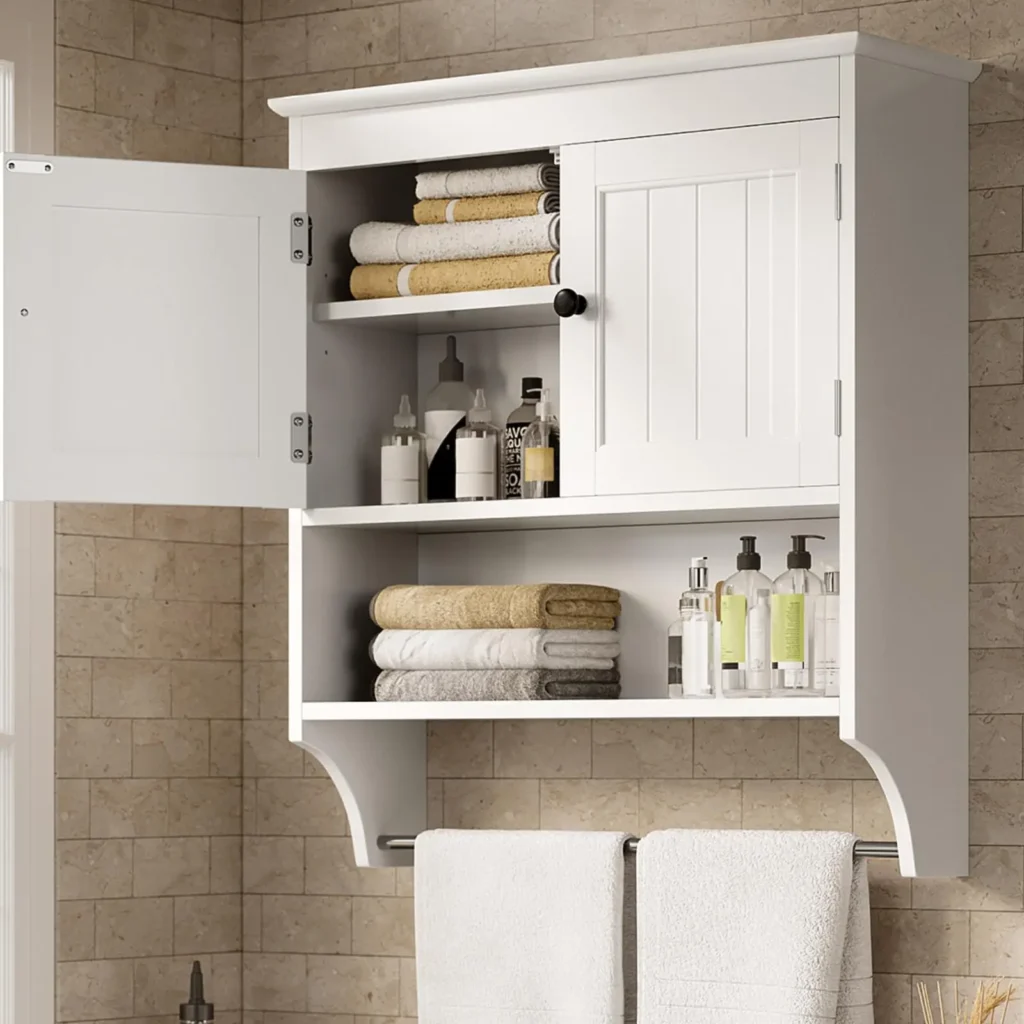 Bathroom vanity cabinet with built-in towel rack