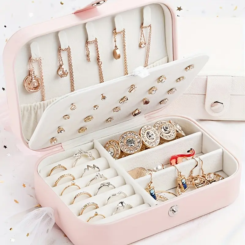 Fabric jewelry organizer box with compartments for rings