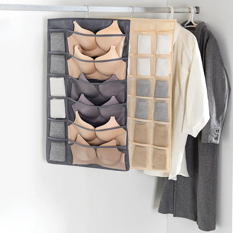 Hanging closet organizer for bras and underwear behind closet door