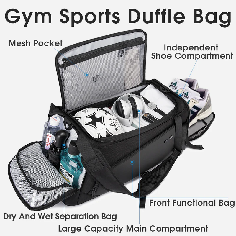 Moisture-wicking workout clothes neatly folded inside gym bag