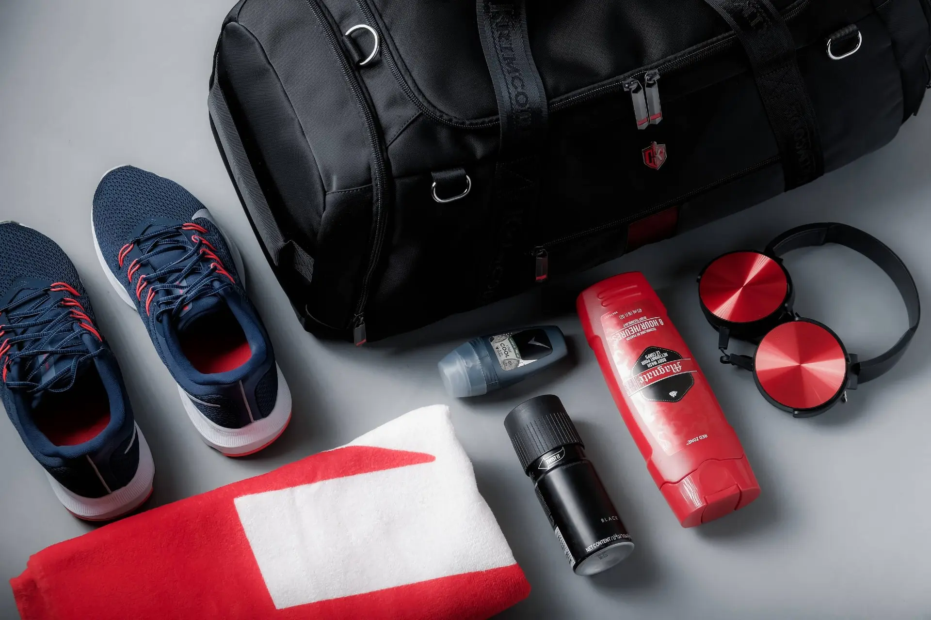 Organized gym bag with workout essentials packed neatly
