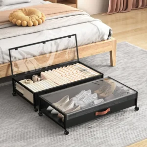 Under-bed shoe organizer for seasonal footwear storage