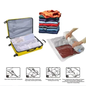 Vacuum-sealed storage bag with folded scarves for seasonal storage