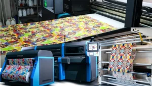 Industrial fabric printing process using digital printer in a textile factory