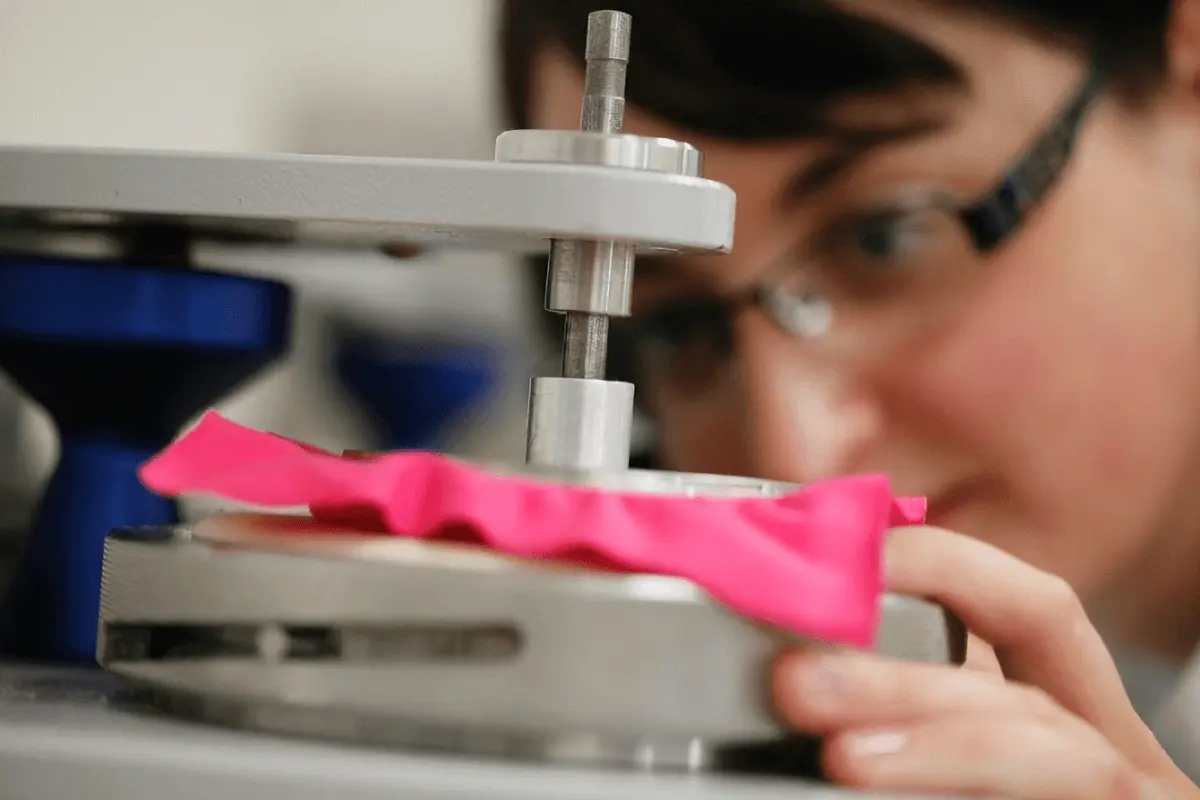 Laboratory abrasion test measuring fabric resistance to pilling