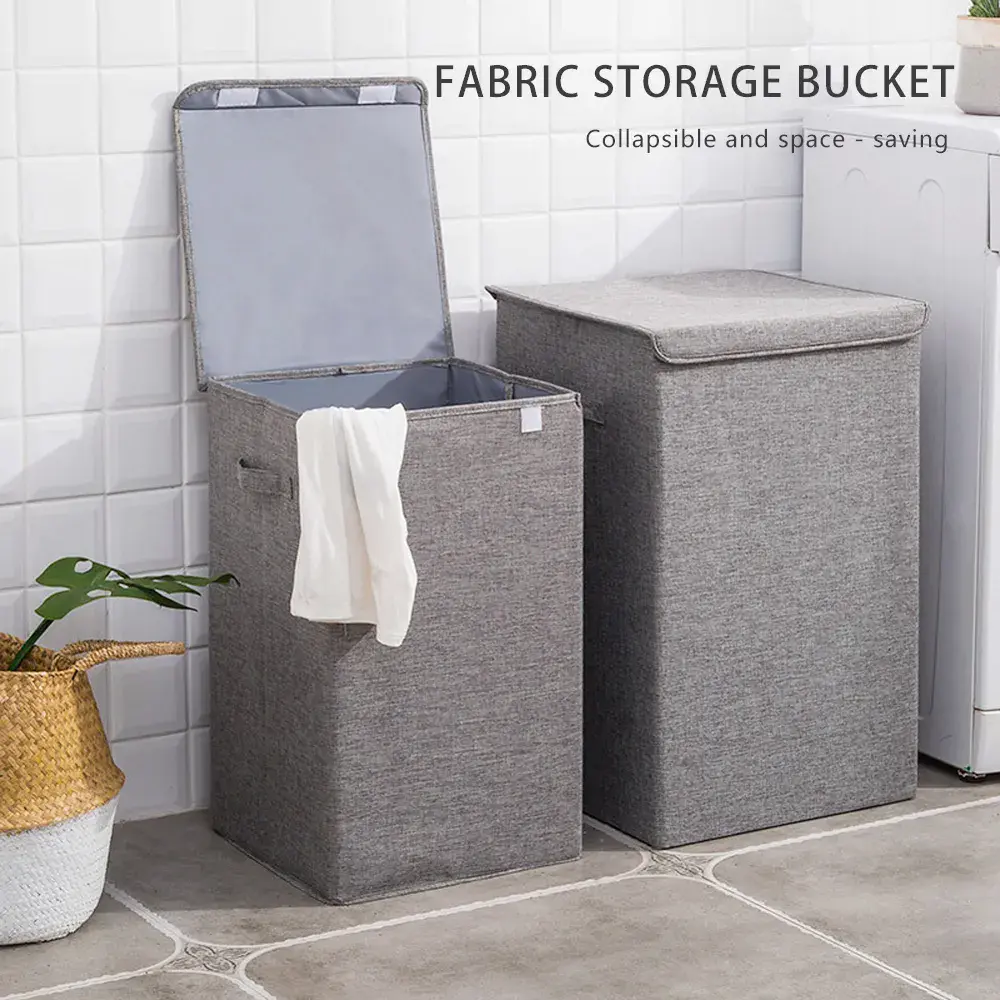 Linen fabric laundry hamper used for home storage