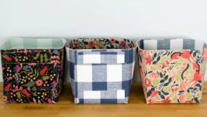 Printed fabric storage boxes and travel pouches with customized patterns
