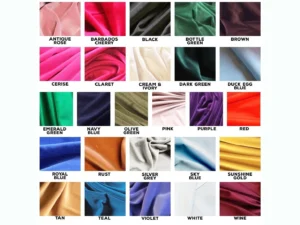 Various types of velvet fabric samples including cotton and silk velvet